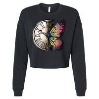 Butterfly Clock Design Cropped Pullover Crew