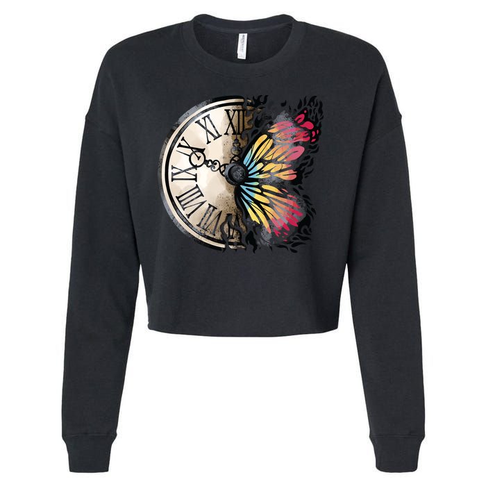 Butterfly Clock Design Cropped Pullover Crew