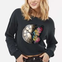 Butterfly Clock Design Cropped Pullover Crew