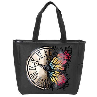 Butterfly Clock Design Zip Tote Bag