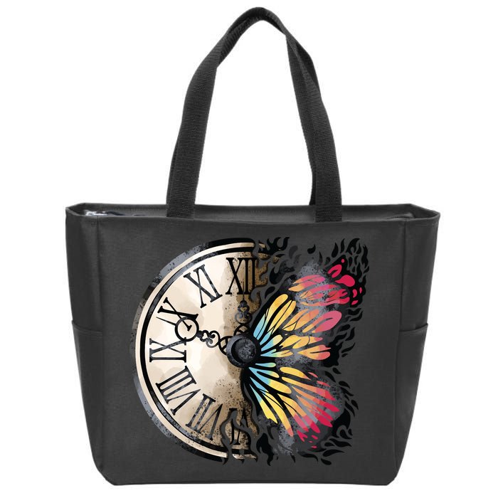Butterfly Clock Design Zip Tote Bag
