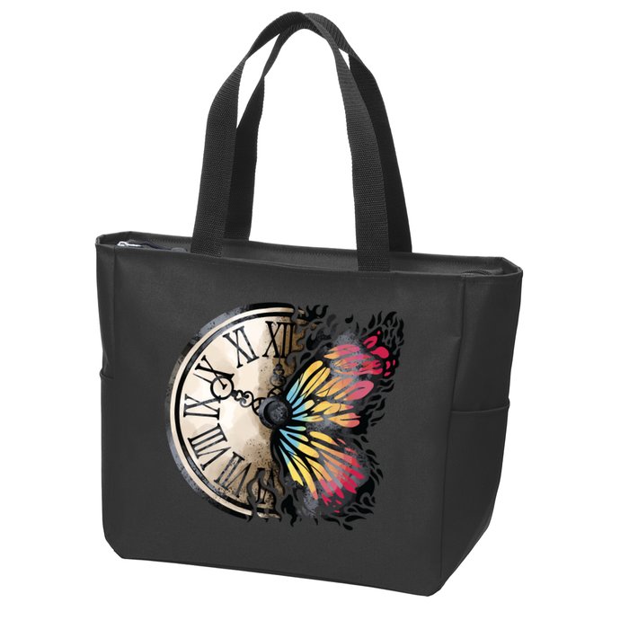 Butterfly Clock Design Zip Tote Bag
