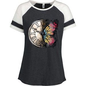 Butterfly Clock Design Enza Ladies Jersey Colorblock Tee