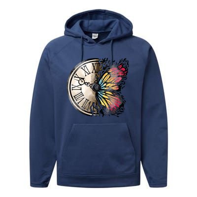 Butterfly Clock Design Performance Fleece Hoodie