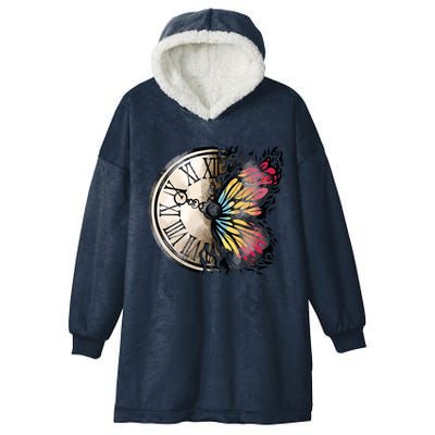 Butterfly Clock Design Hooded Wearable Blanket