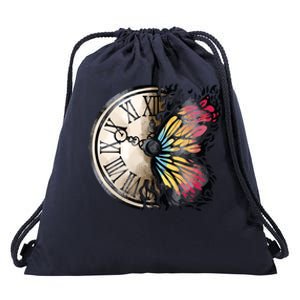 Butterfly Clock Design Drawstring Bag