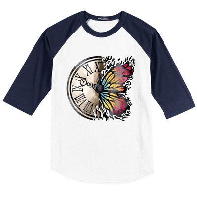 Butterfly Clock Design Baseball Sleeve Shirt