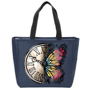 Butterfly Clock Design Zip Tote Bag