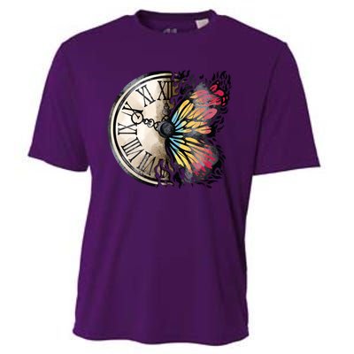 Butterfly Clock Design Cooling Performance Crew T-Shirt