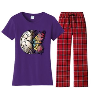 Butterfly Clock Design Women's Flannel Pajama Set