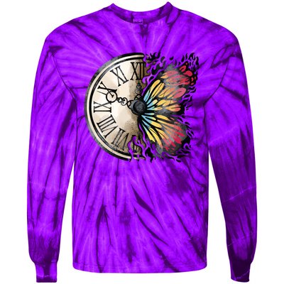 Butterfly Clock Design Tie-Dye Long Sleeve Shirt