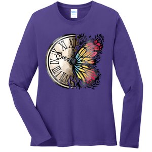 Butterfly Clock Design Ladies Long Sleeve Shirt