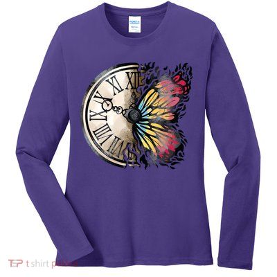 Butterfly Clock Design Ladies Long Sleeve Shirt