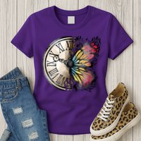 Butterfly Clock Design Womens T-Shirt