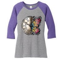 Butterfly Clock Design Women's Tri-Blend 3/4-Sleeve Raglan Shirt