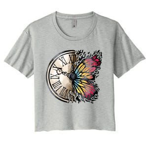 Butterfly Clock Design Women's Crop Top Tee