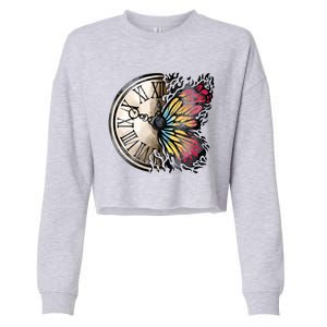 Butterfly Clock Design Cropped Pullover Crew