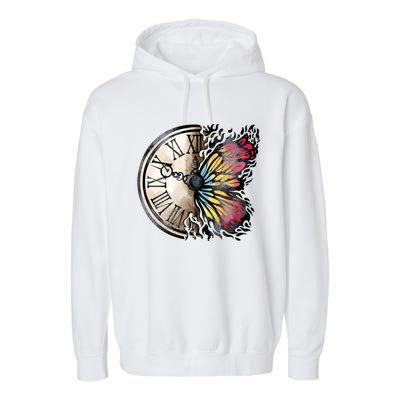 Butterfly Clock Design Garment-Dyed Fleece Hoodie