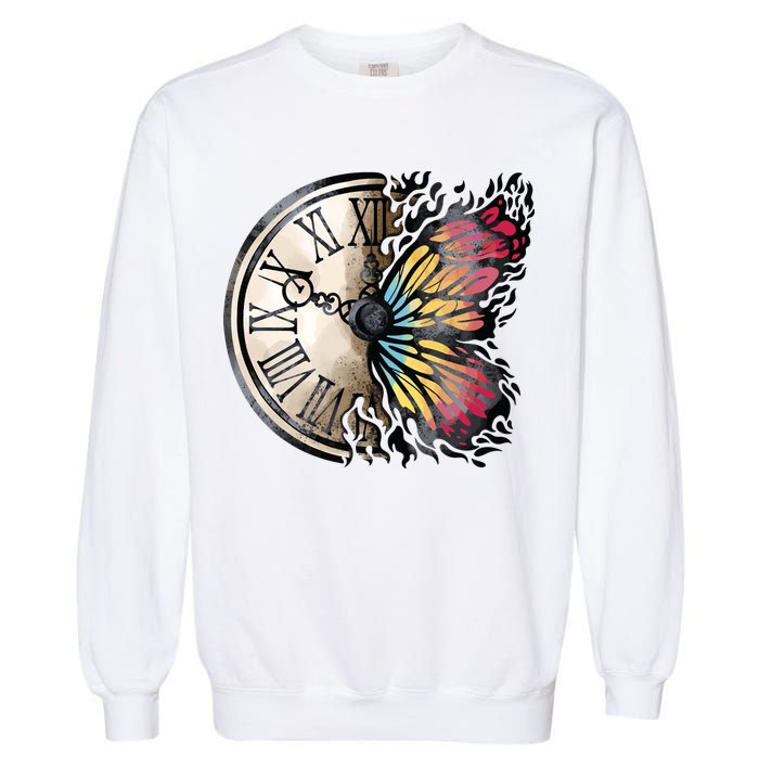 Butterfly Clock Design Garment-Dyed Sweatshirt