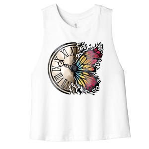 Butterfly Clock Design Women's Racerback Cropped Tank