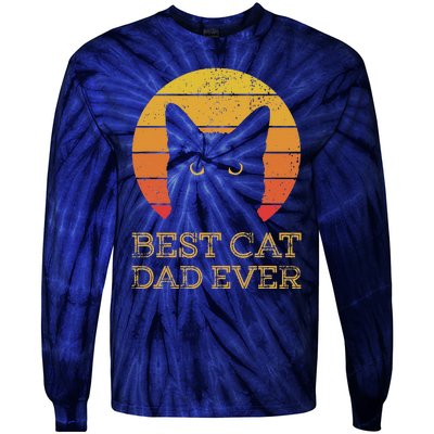 Best Cat Dad Ever Vintage Funny Cat Daddy Fathers Day Tie-Dye Long Sleeve Shirt