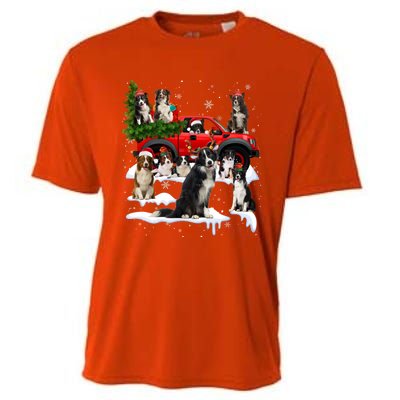 Border Collie Dog Red Truck Christmas Tree Santa Ugly Xmas Cute Gift Cooling Performance Crew T-Shirt