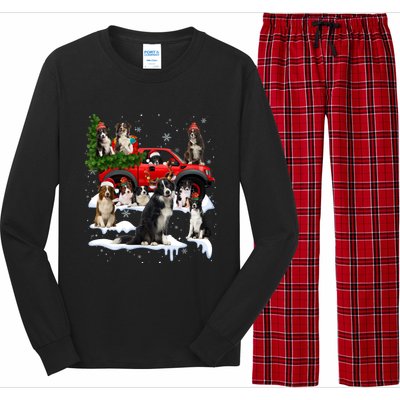 Border Collie Dog Red Truck Christmas Tree Santa Ugly Xmas Cute Gift Long Sleeve Pajama Set