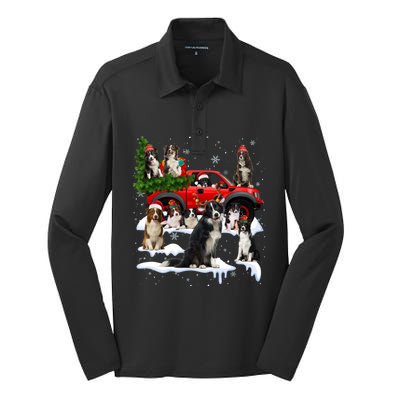 Border Collie Dog Red Truck Christmas Tree Santa Ugly Xmas Cute Gift Silk Touch Performance Long Sleeve Polo