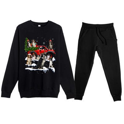 Border Collie Dog Red Truck Christmas Tree Santa Ugly Xmas Cute Gift Premium Crewneck Sweatsuit Set