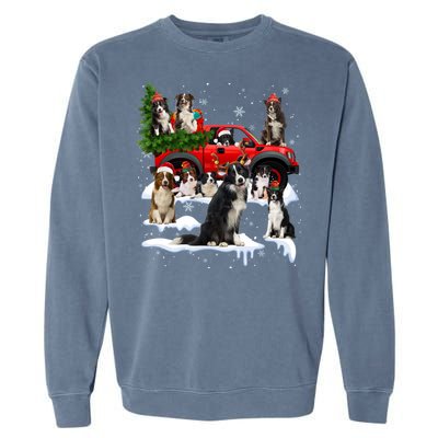 Border Collie Dog Red Truck Christmas Tree Santa Ugly Xmas Cute Gift Garment-Dyed Sweatshirt