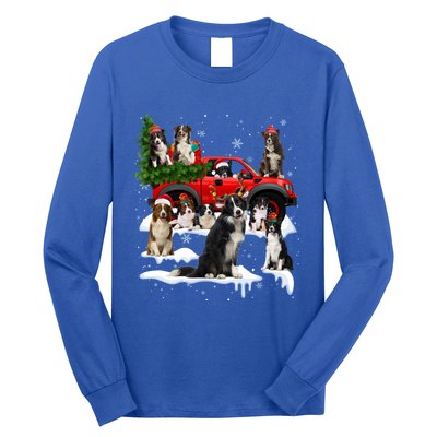 Border Collie Dog Red Truck Christmas Tree Santa Ugly Xmas Cute Gift Long Sleeve Shirt