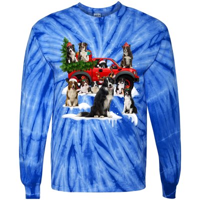 Border Collie Dog Red Truck Christmas Tree Santa Ugly Xmas Cute Gift Tie-Dye Long Sleeve Shirt