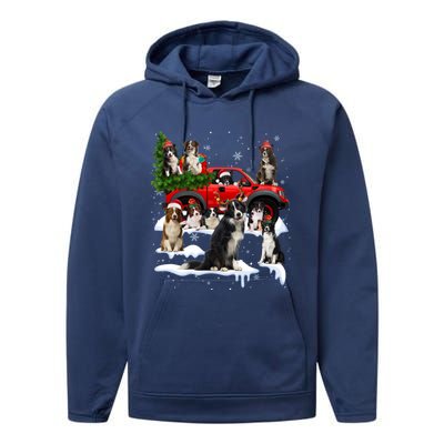 Border Collie Dog Red Truck Christmas Tree Santa Ugly Xmas Cute Gift Performance Fleece Hoodie