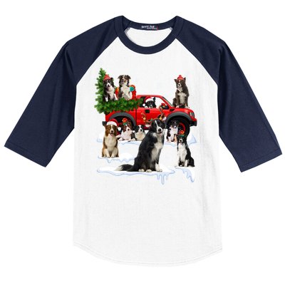 Border Collie Dog Red Truck Christmas Tree Santa Ugly Xmas Cute Gift Baseball Sleeve Shirt