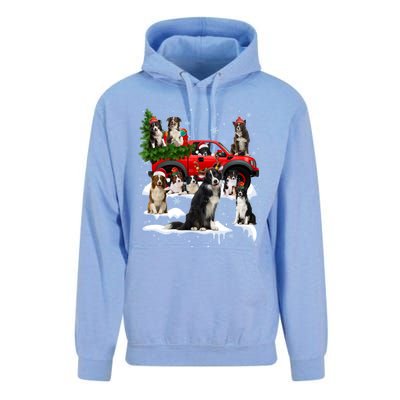 Border Collie Dog Red Truck Christmas Tree Santa Ugly Xmas Cute Gift Unisex Surf Hoodie