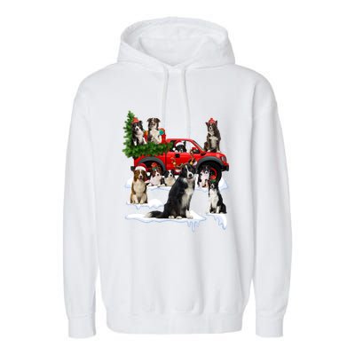 Border Collie Dog Red Truck Christmas Tree Santa Ugly Xmas Cute Gift Garment-Dyed Fleece Hoodie