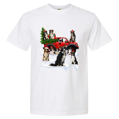 Border Collie Dog Red Truck Christmas Tree Santa Ugly Xmas Cute Gift Garment-Dyed Heavyweight T-Shirt