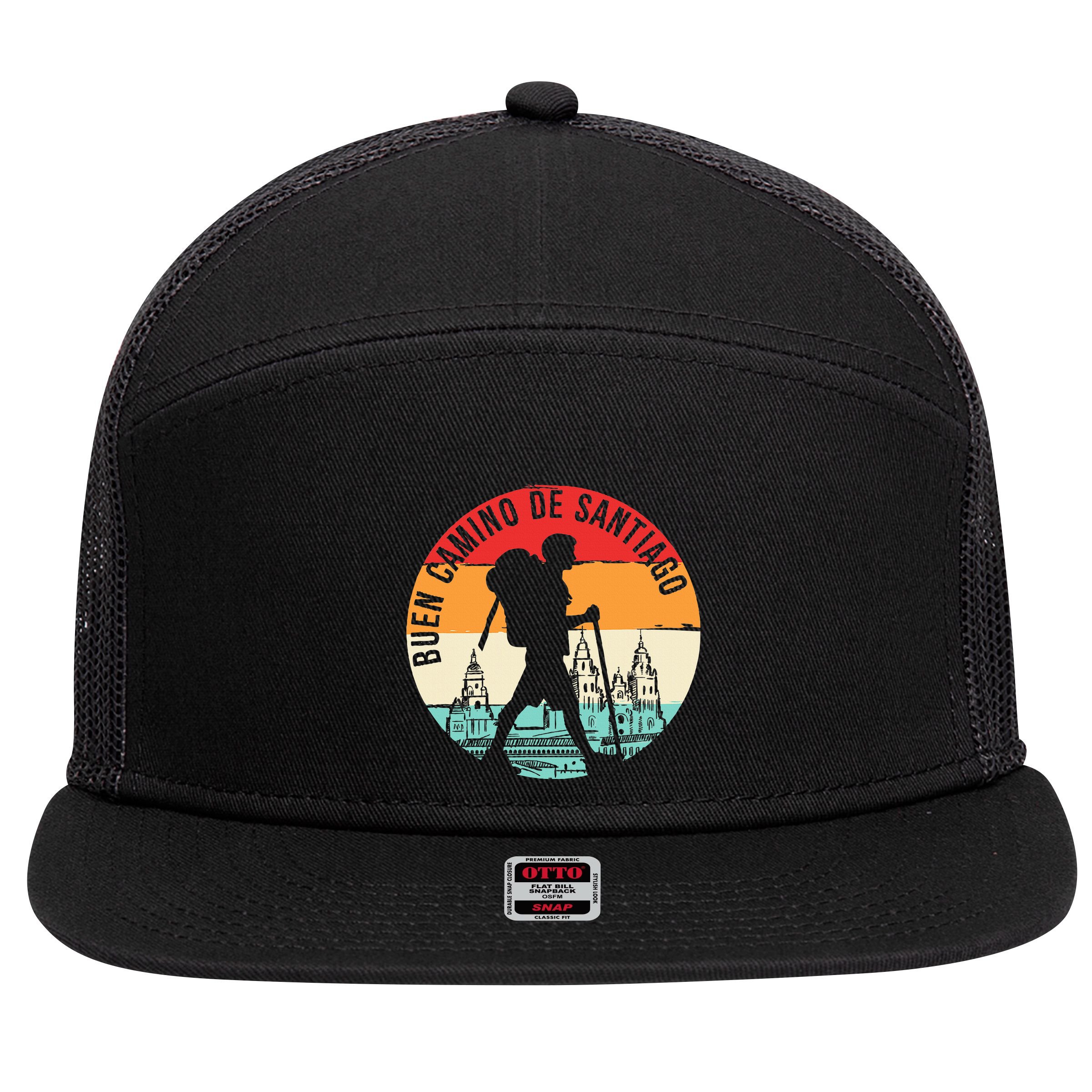 Buen Camino De Santiago De Compostela 7 Panel Mesh Trucker Snapback Hat