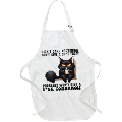 Black Cat Didn't Care Yesterday Don't Give A Sht Today Funny Full-Length Apron With Pockets