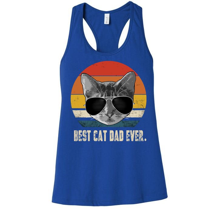 Best Cat Dad Ever Funny Gift Vintage Retro Cat Daddy Cat Father Gift Women's Racerback Tank