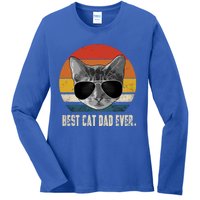 Best Cat Dad Ever Funny Gift Vintage Retro Cat Daddy Cat Father Gift Ladies Long Sleeve Shirt