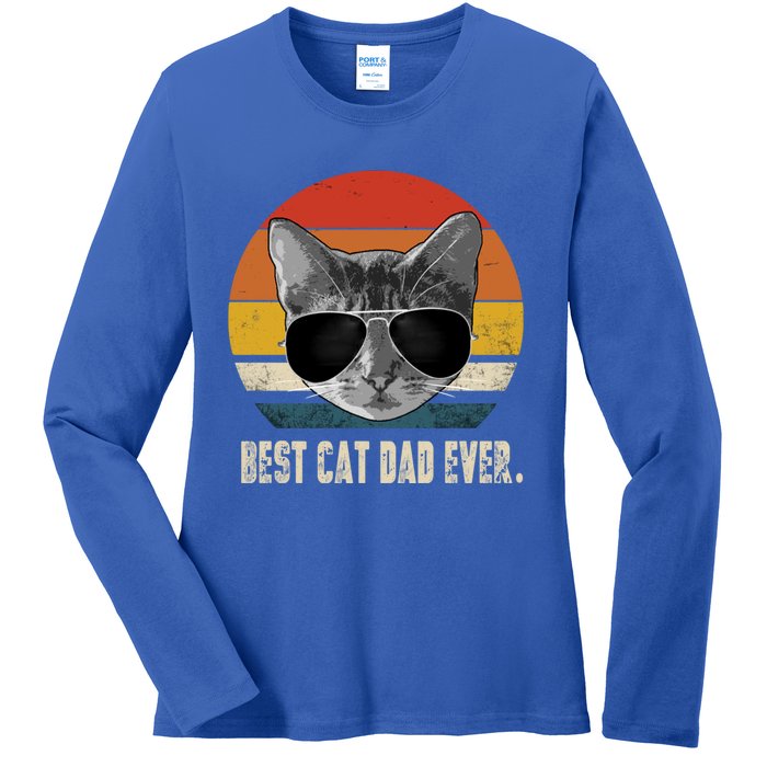 Best Cat Dad Ever Funny Gift Vintage Retro Cat Daddy Cat Father Gift Ladies Long Sleeve Shirt