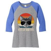 Best Cat Dad Ever Funny Gift Vintage Retro Cat Daddy Cat Father Gift Women's Tri-Blend 3/4-Sleeve Raglan Shirt