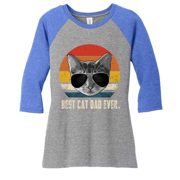 Best Cat Dad Ever Funny Gift Vintage Retro Cat Daddy Cat Father Gift Women's Tri-Blend 3/4-Sleeve Raglan Shirt