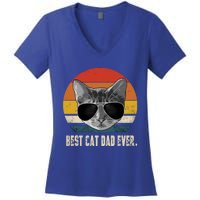 Best Cat Dad Ever Funny Gift Vintage Retro Cat Daddy Cat Father Gift Women's V-Neck T-Shirt