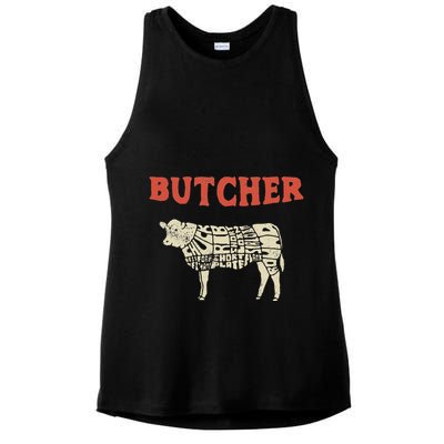 Butcher Cow Diagram Meat Lovers Steak Butchery Ladies PosiCharge Tri-Blend Wicking Tank