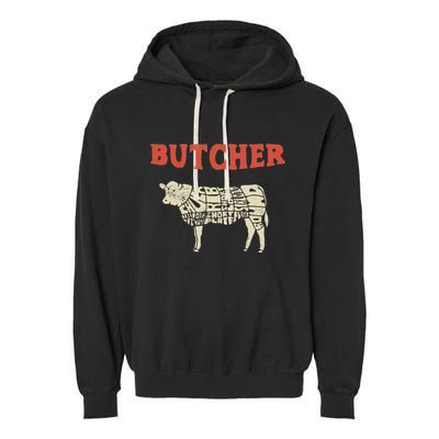 Butcher Cow Diagram Meat Lovers Steak Butchery Garment-Dyed Fleece Hoodie