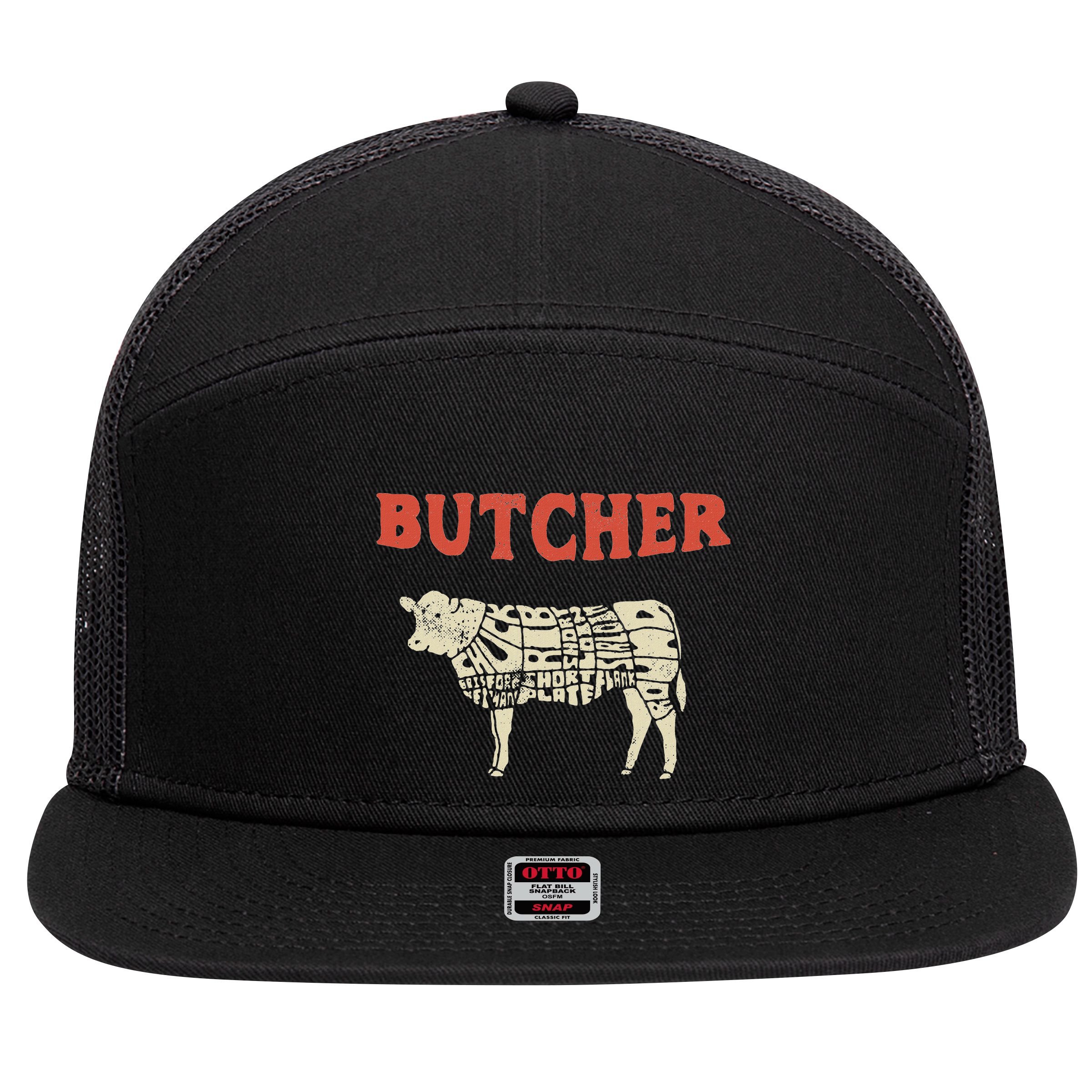 Butcher Cow Diagram Meat Lovers Steak Butchery 7 Panel Mesh Trucker Snapback Hat
