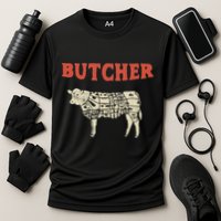 Butcher Cow Diagram Meat Lovers Steak Butchery Cooling Performance Crew T-Shirt