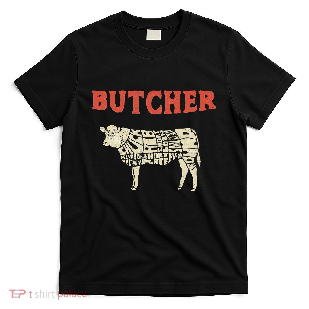 Butcher Cow Diagram Meat Lovers Steak Butchery T-Shirt